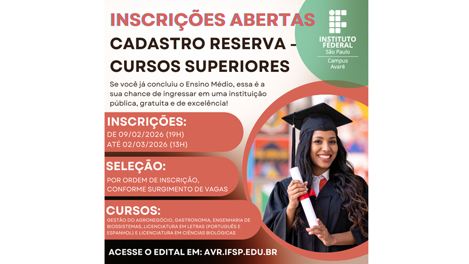 Cadastro Reserva para Vagas Remanescentes – Cursos Superiores IFSP Avaré | 2026/1